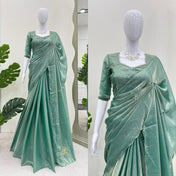 Wedding Wear Sky Blue Color Fandy Silk Saree For Women