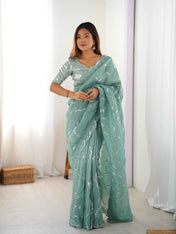 Wedding Wear Sky Blue Color Natural Crep Silk Saree For Women