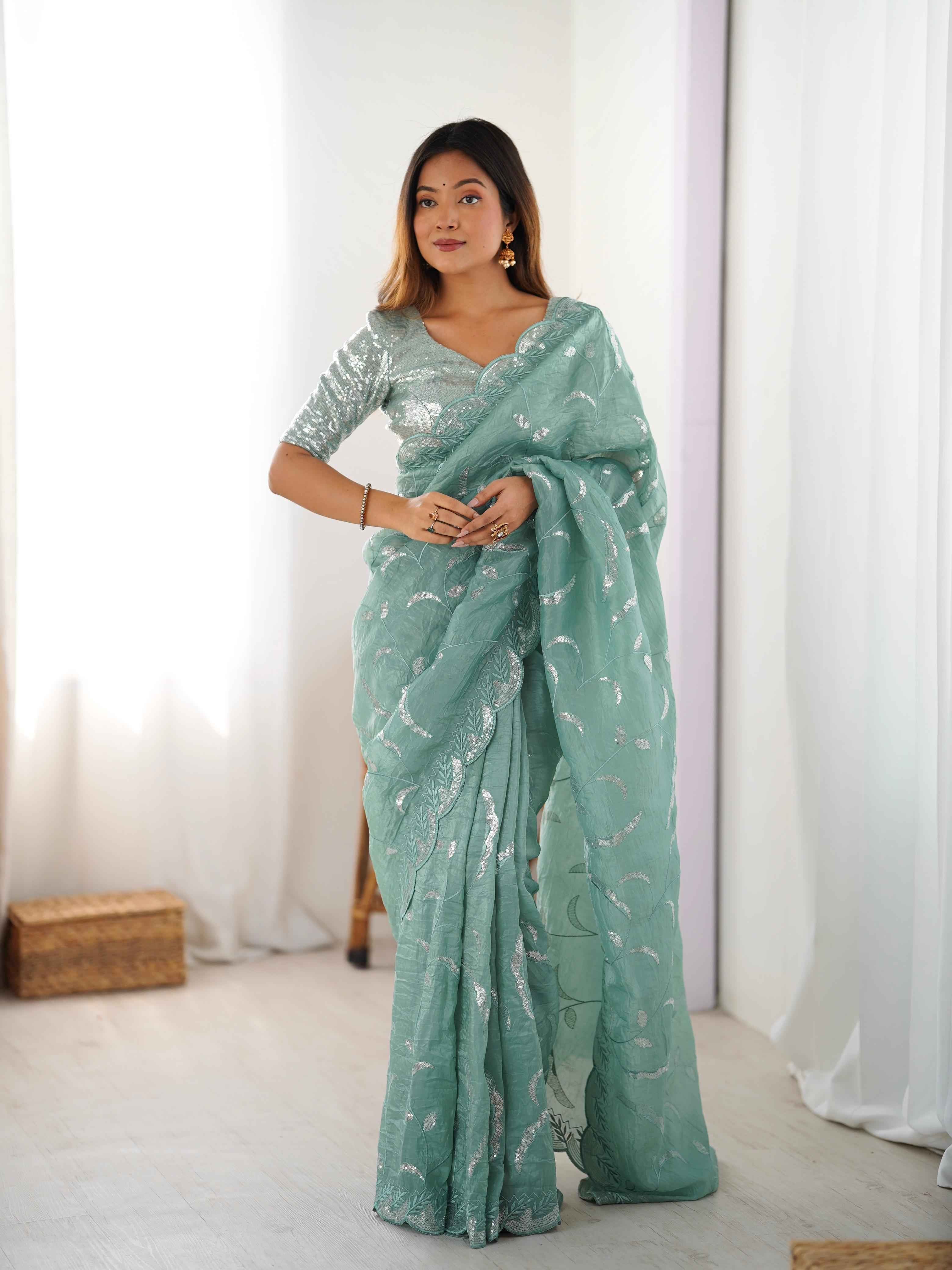 Wedding Wear Sky Blue Color Natural Crep Silk Saree For Women