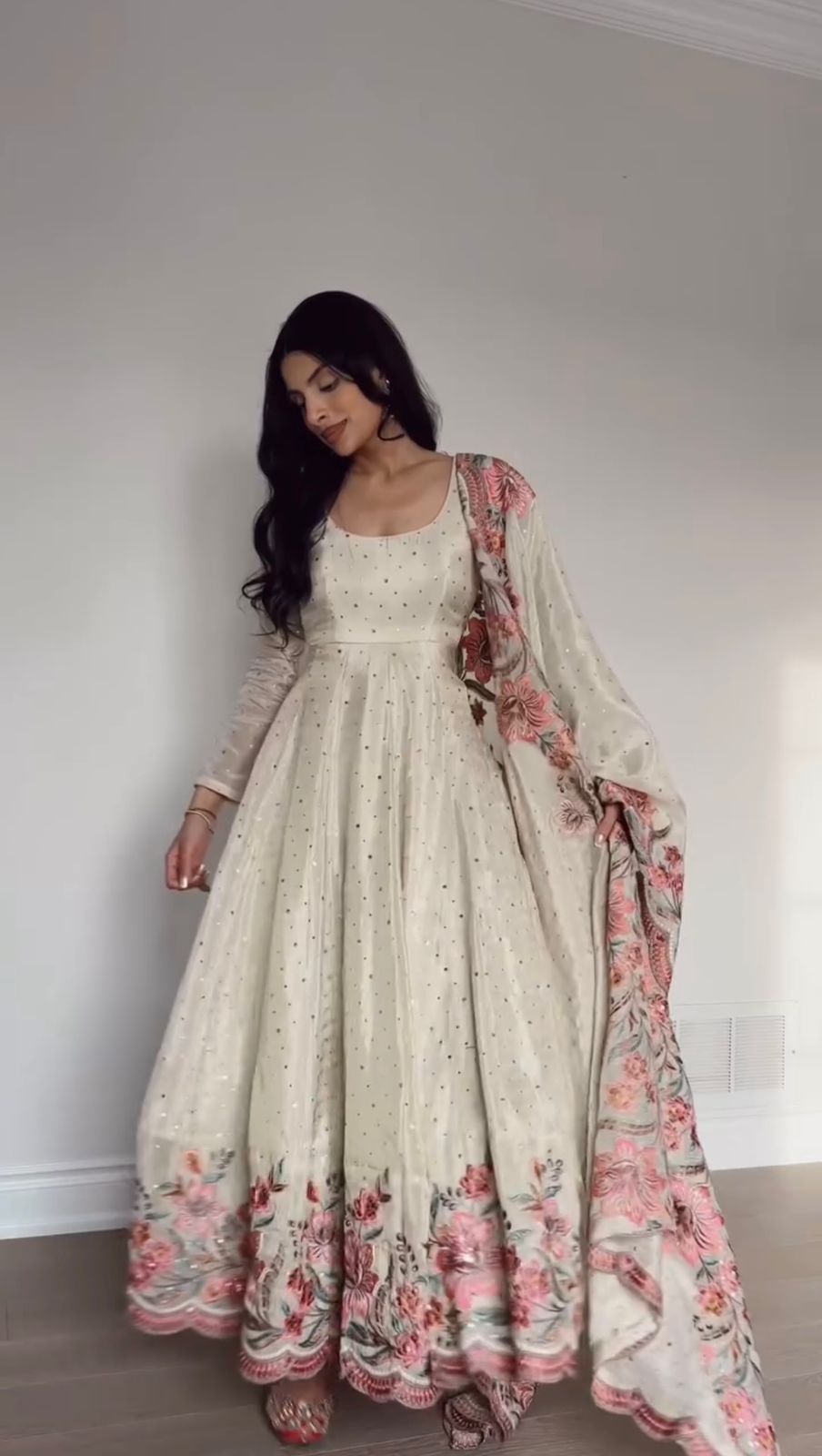 Wedding Wear White Color Chinon silk Gown For Girls