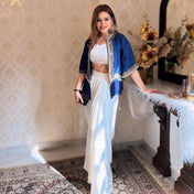 Wedding Wear White Color Crep Siilk Saree And Koti For Girls