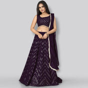 Wedding Wear Wine Color Faux Georgette Lehenga For Bride
