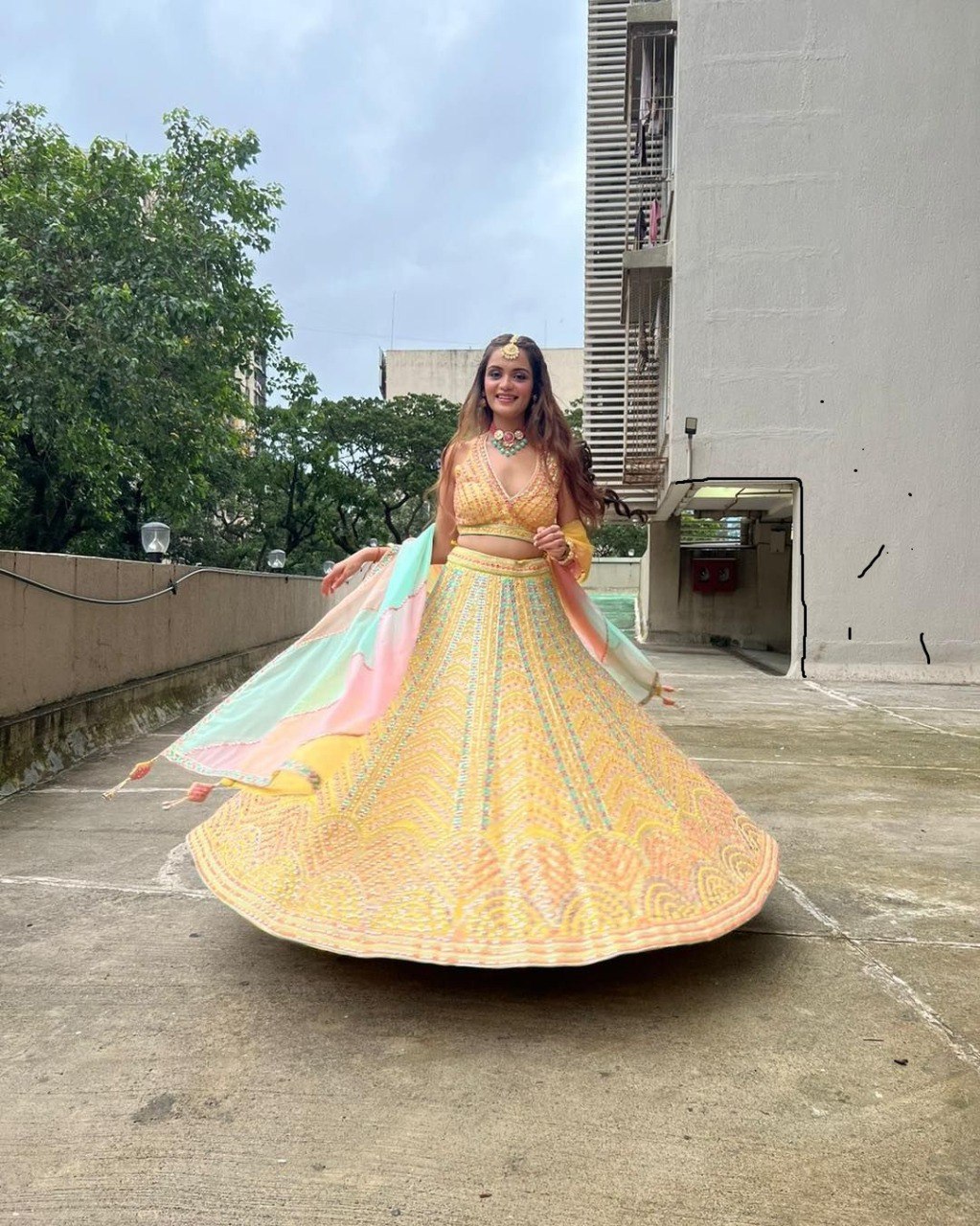 Wedding Wear Yellow Color Dola Silk With Fusing Lehenga For Girls