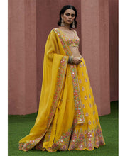 Wedding Wear Yellow Color Faux Georgette Lehenga For Bride