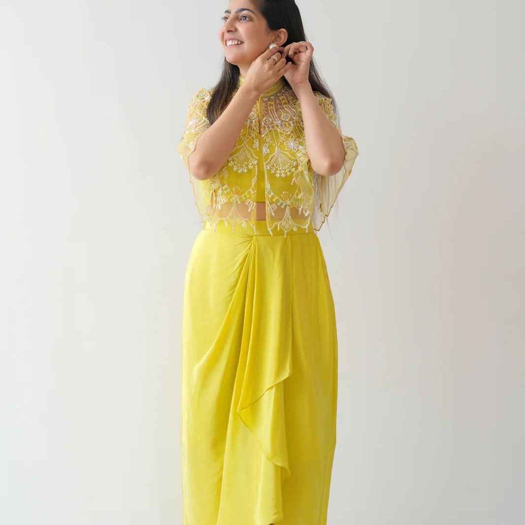 Wedding Wear Yellow Color Natural crep Lehenga Choli for girls