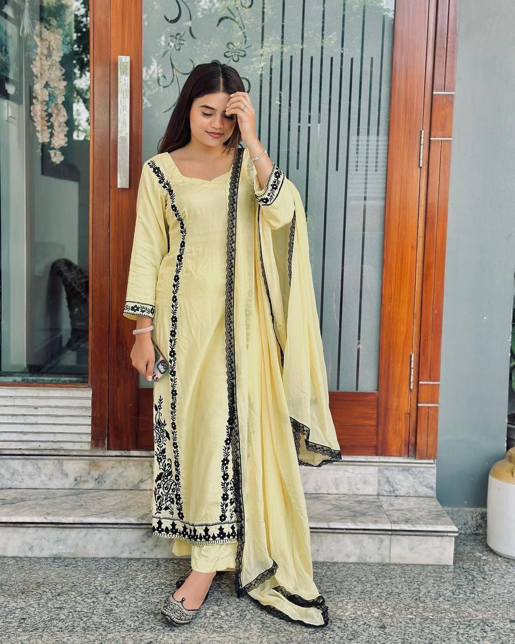 Wedding Wear Yellow Color Reyon Cotton Kurti For Girls
