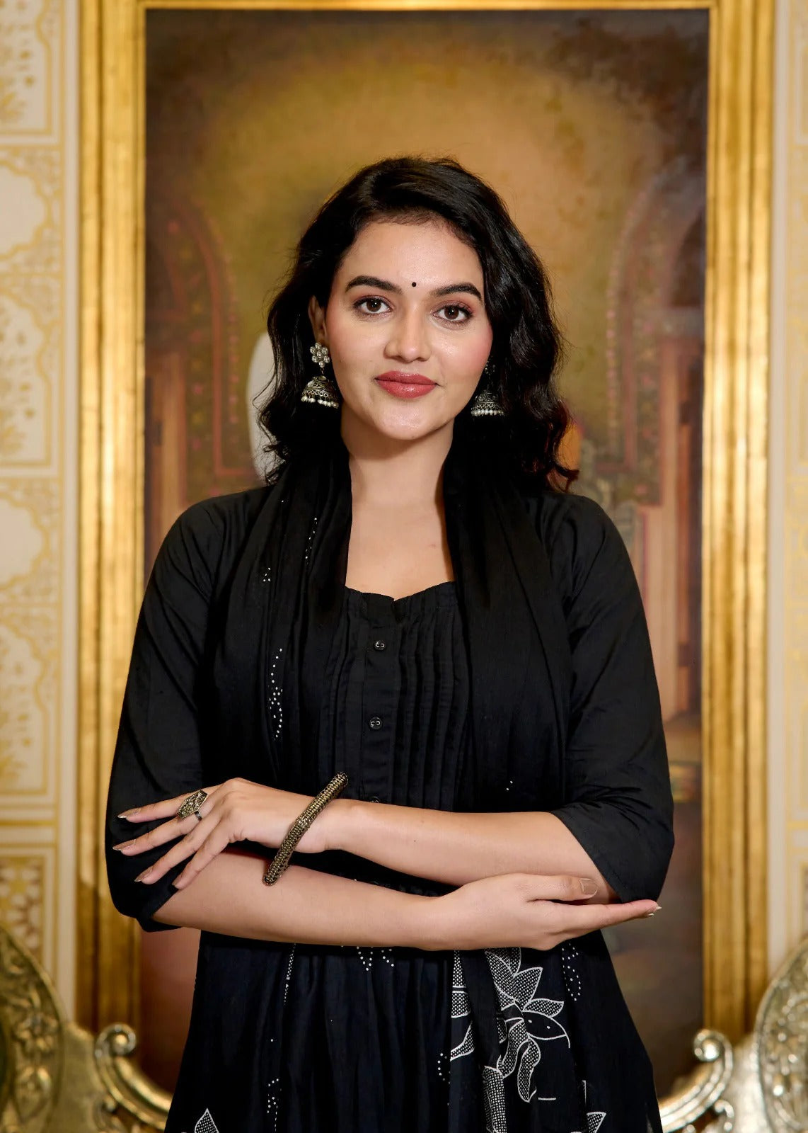 Black Embroidered Kurta Set with Dupatta for Women