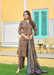 Elegant Navy & Maroon Printed Kurta Pant Set
