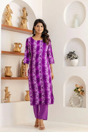 Purple Bandhani Printed Cotton Suit Set with Dupatta
