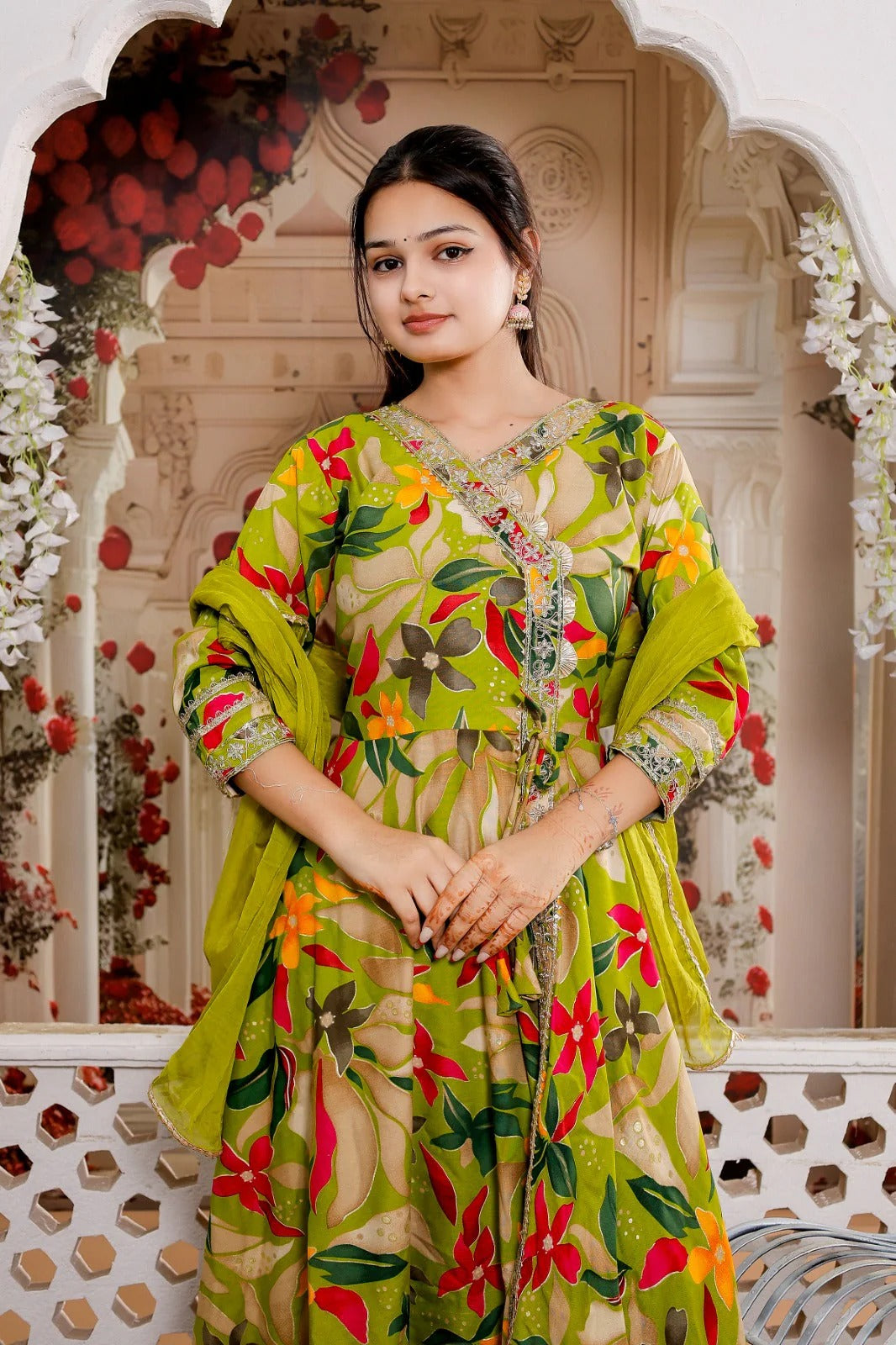 Green Multicolor Printed Anarkali Kurta Set with Dupatta