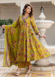 Mustard Garden Bloom Viscose Suit Set