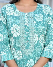 Aqua Blue Floral Printed Cotton Kurta Set with Pant & Dupatta