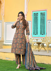Elegant Navy & Maroon Printed Kurta Pant Set