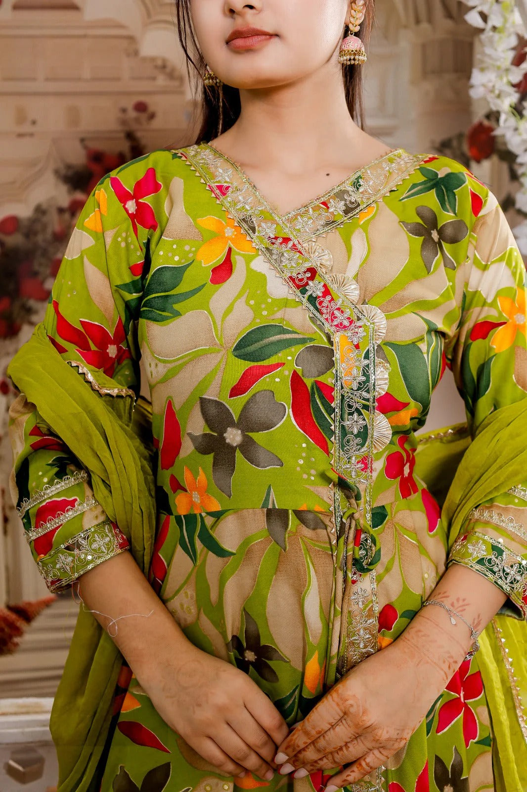 Green Multicolor Printed Anarkali Kurta Set with Dupatta