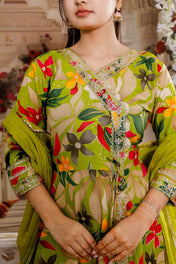 Green Multicolor Printed Anarkali Kurta Set with Dupatta