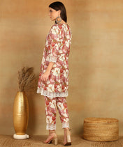 Pink Floral Print Cotton Kurta Set for Women