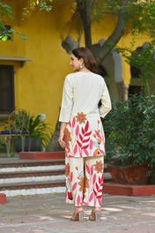 Cream Floral Printed Cotton Kurta Set for Women