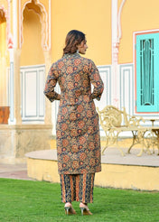 Elegant Navy & Maroon Printed Kurta Pant Set