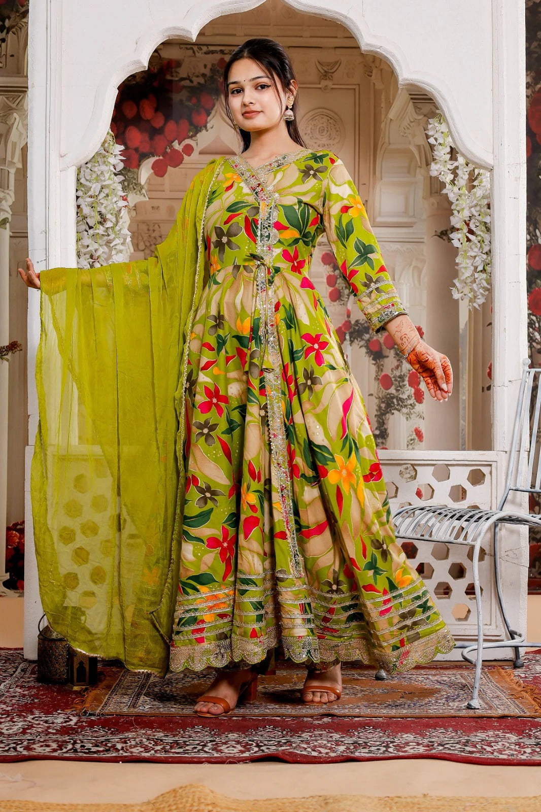 Green Multicolor Printed Anarkali Kurta Set with Dupatta