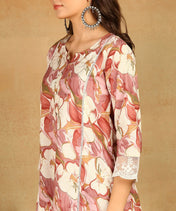 Pink Floral Print Cotton Kurta Set for Women