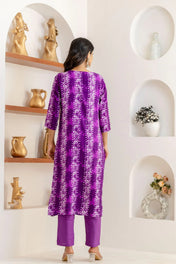 Purple Bandhani Printed Cotton Suit Set with Dupatta