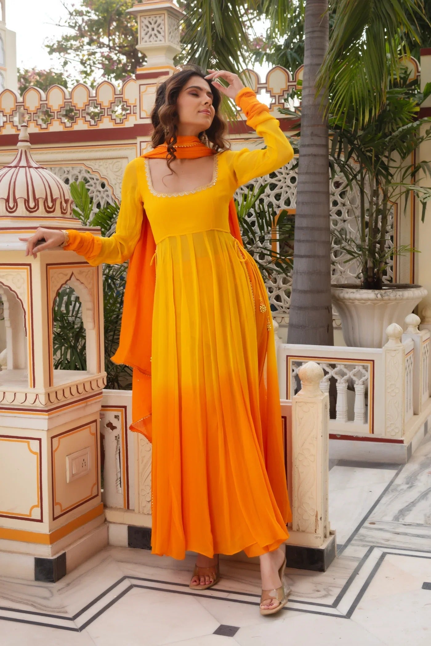 Yellow Ombre Anarkali Suit for Women