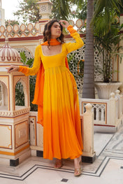 Yellow Ombre Anarkali Suit for Women