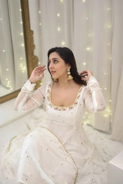 Elegant White Georgette Anarkali Suit with Dupatta