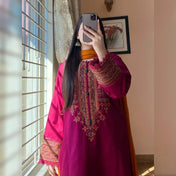 Magenta Embroidered Kurta Set with Mustard Dupatta