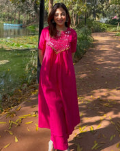 Hot Pink Mirror Work Kurta Set for Women