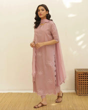 Pastel Pink Embroidered Anarkali Kurta Set with Organza Dupatta