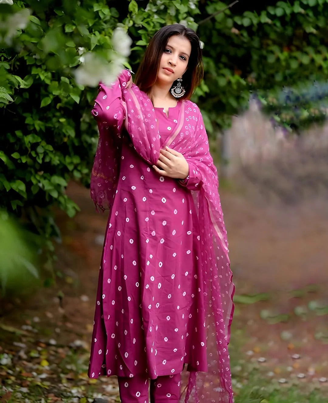 Pink Bandhani Printed Cotton Kurta Set with Dupatta