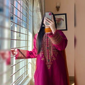 Magenta Embroidered Kurta Set with Mustard Dupatta