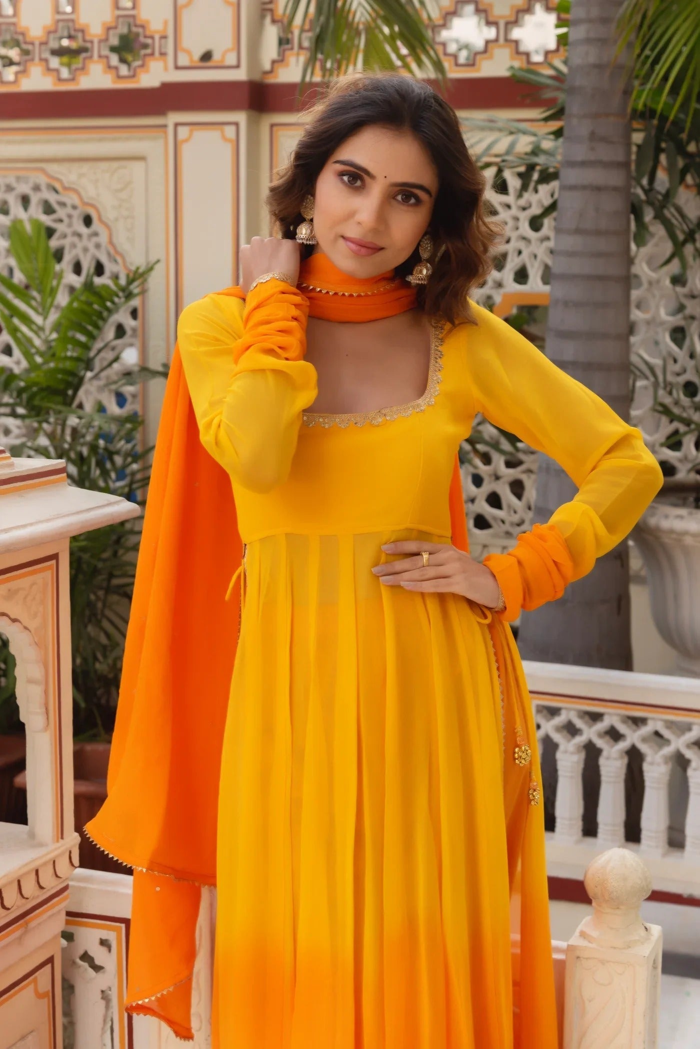 Yellow Ombre Anarkali Suit for Women
