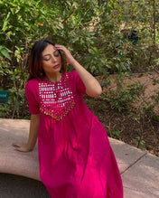 Hot Pink Mirror Work Kurta Set for Women