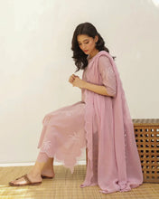 Pastel Pink Embroidered Anarkali Kurta Set with Organza Dupatta