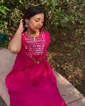 Hot Pink Mirror Work Kurta Set for Women