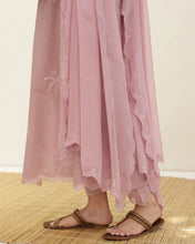 Pastel Pink Embroidered Anarkali Kurta Set with Organza Dupatta