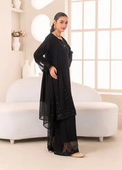 Black Sequins Embroidered Georgette Kurta Set for Women