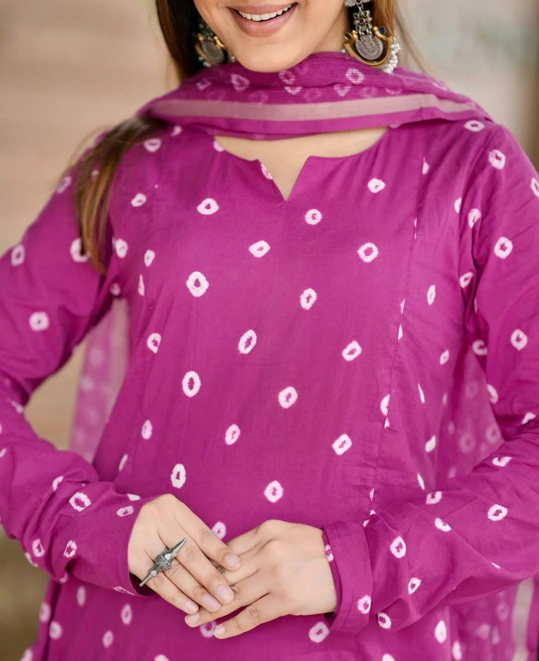 Pink Bandhani Printed Cotton Kurta Set with Dupatta