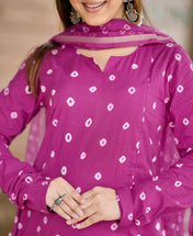 Pink Bandhani Printed Cotton Kurta Set with Dupatta