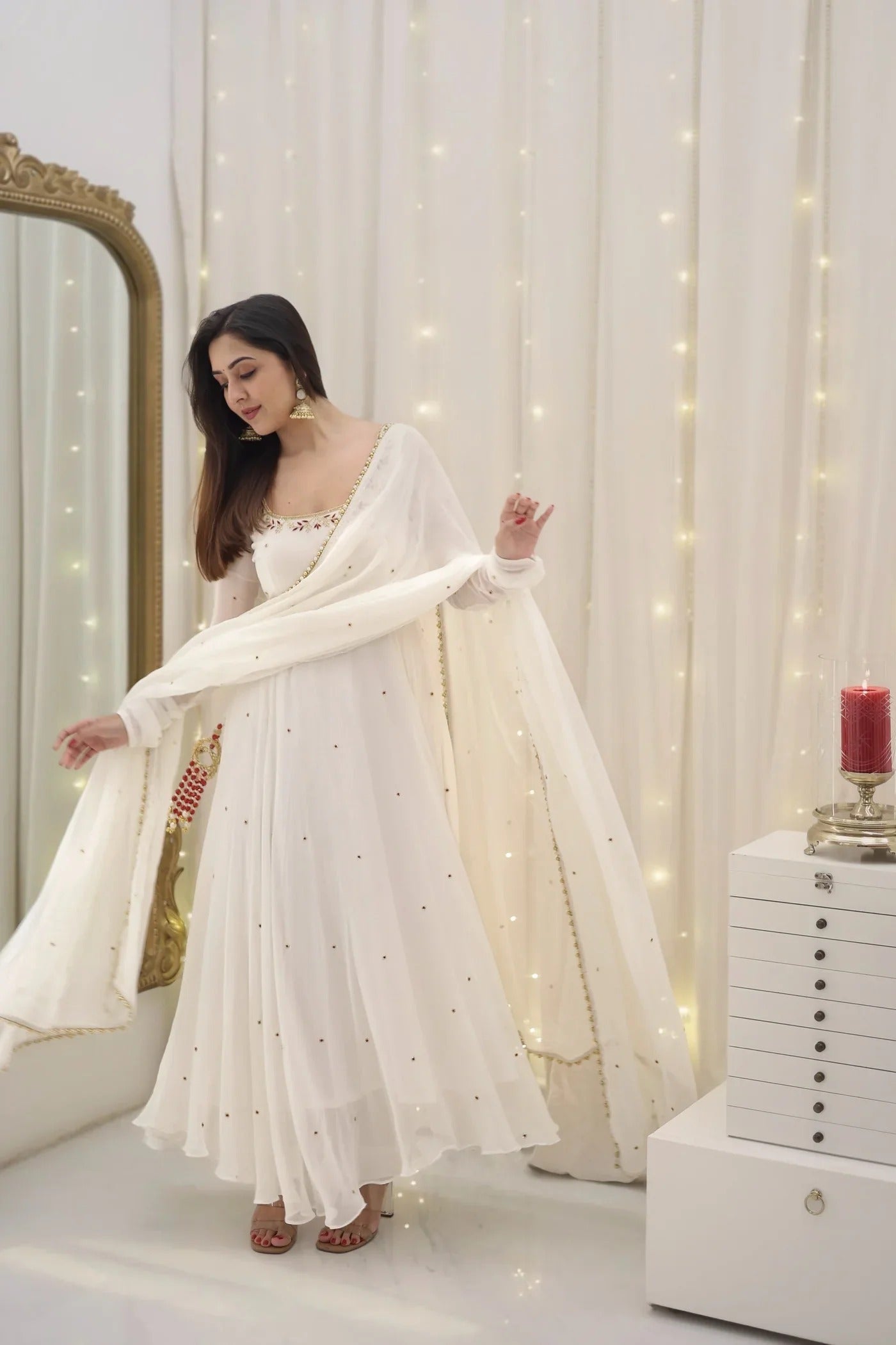 Elegant White Georgette Anarkali Suit with Dupatta