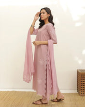 Pastel Pink Embroidered Anarkali Kurta Set with Organza Dupatta