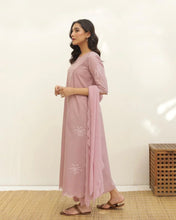 Pastel Pink Embroidered Anarkali Kurta Set with Organza Dupatta