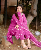 Pink Bandhani Printed Cotton Kurta Set with Dupatta