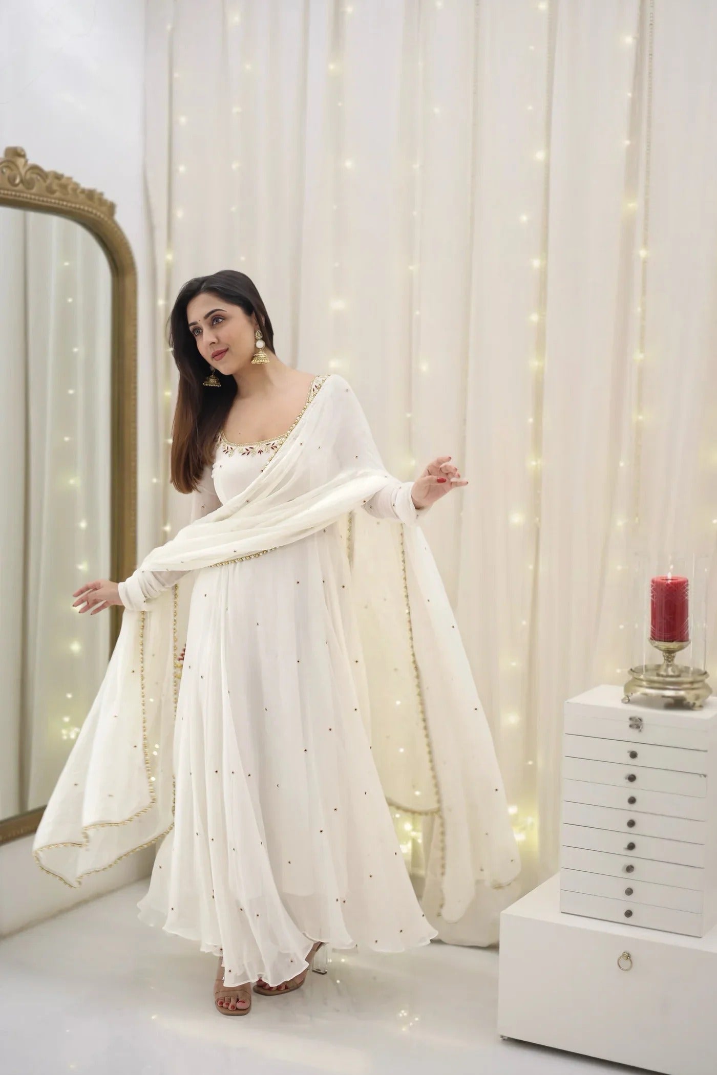 Elegant White Georgette Anarkali Suit with Dupatta