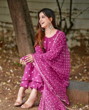 Pink Bandhani Printed Cotton Kurta Set with Dupatta