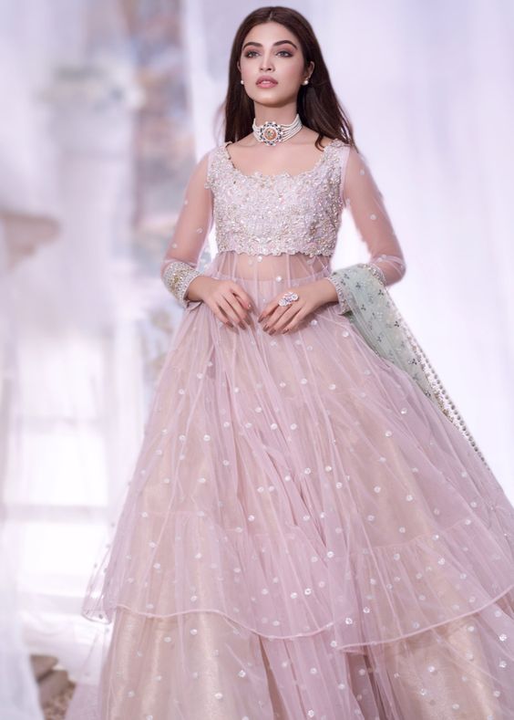 Trending Pink Color Sequevence Work Lehenga Gown