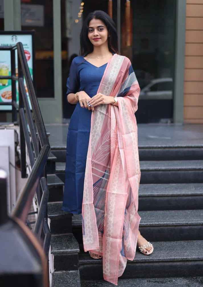 Indigo Wave Top & Dupatta Set