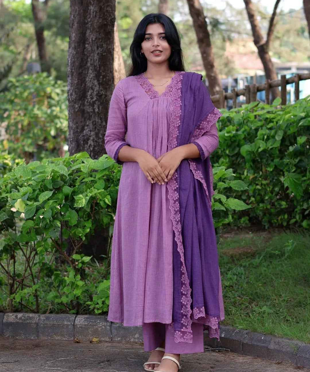 Premium Soft Cotton Natural Dyed Kota Doria Designer Suit With Lining.